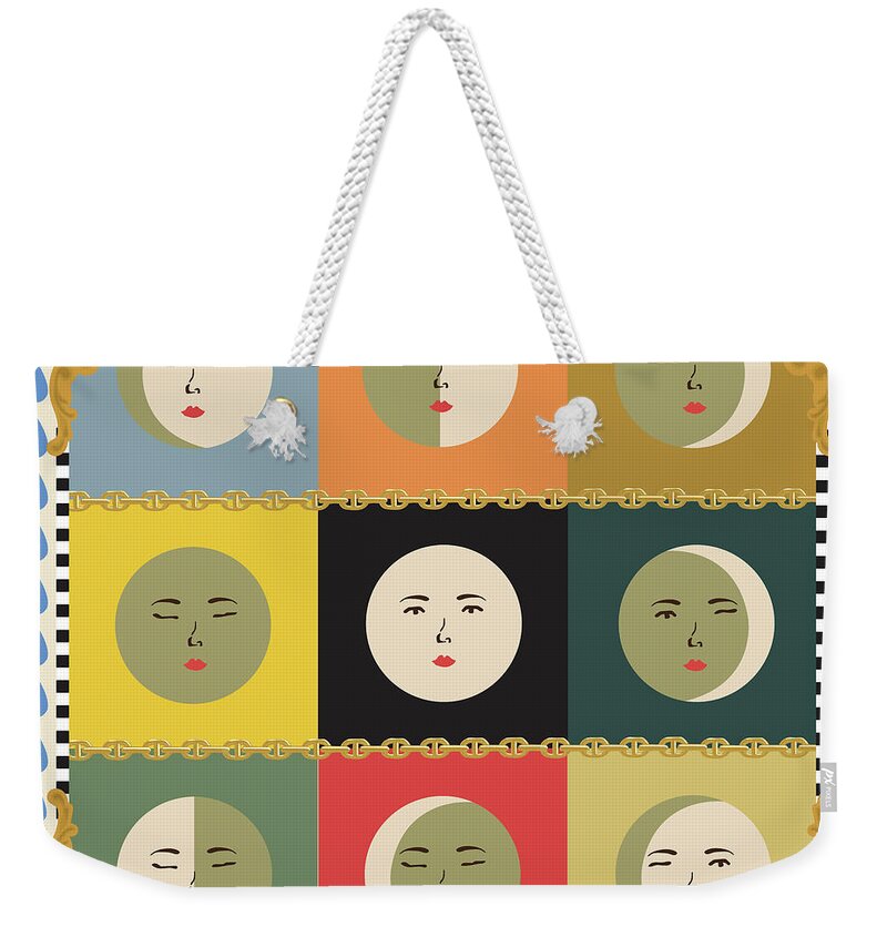 Abstract Weekender Tote Bag featuring the digital art Moon Tarot Card #2 by Grace Millar