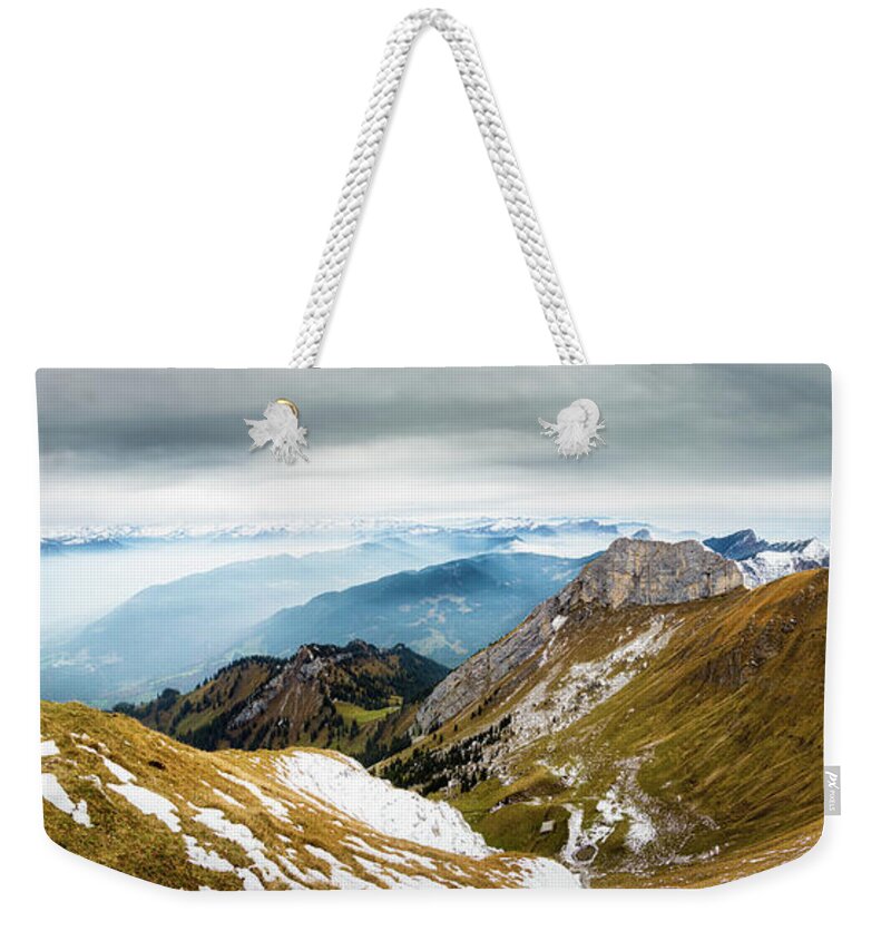 Panorama Weekender Tote Bag featuring the photograph Mountain Landscape. Tomlishorn Trail, Mount Pilatus, Switzerland #1 by Rick Deacon