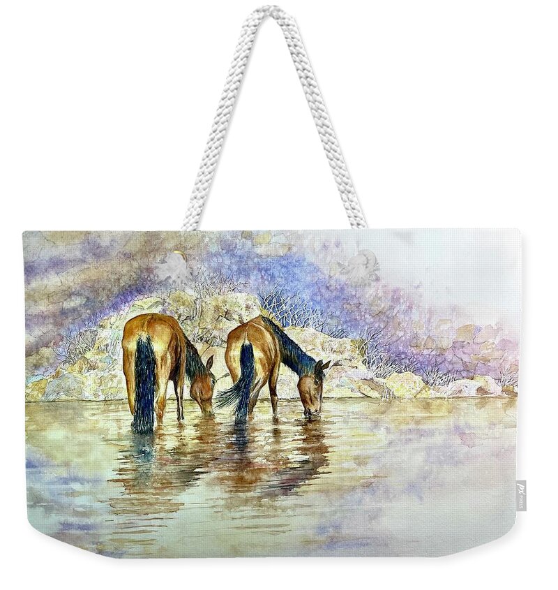 Wild Horses Weekender Tote Bag featuring the painting Mustangs Of Marble Canyon #1 by John Glass