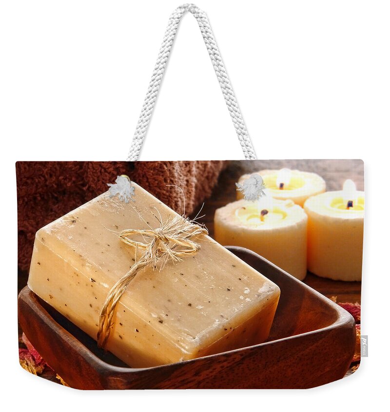 Aromatherapy Weekender Tote Bag featuring the photograph Natural Aromatherapy Marseilles Type Bath Soap by Olivier Le Queinec