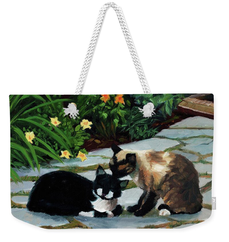 Cats Weekender Tote Bag featuring the painting Nikki and Oreo #1 by Alice Leggett