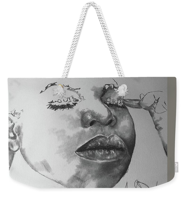  Weekender Tote Bag featuring the drawing Nina by Angie ONeal