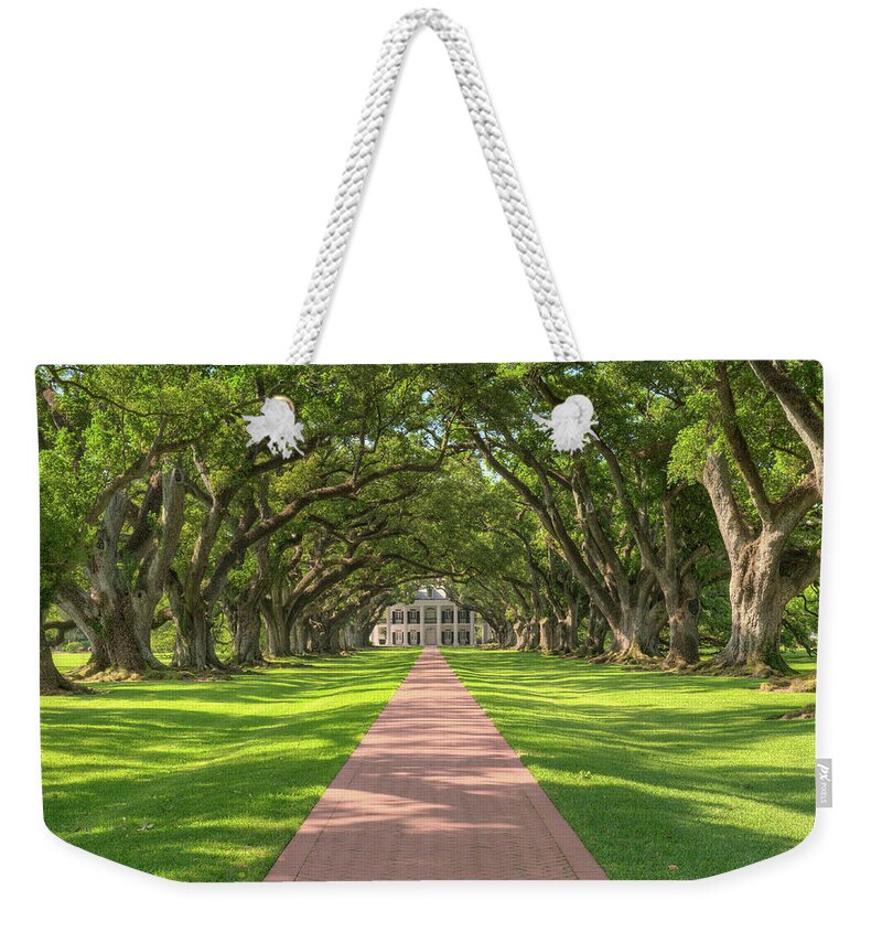 Plantation Weekender Tote Bag featuring the photograph Oak Alley Plantation #1 by Jim Vallee