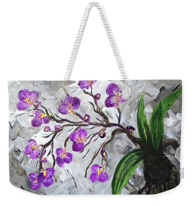 Flowers Weekender Tote Bag featuring the painting Purple Orchids by Britt Miller