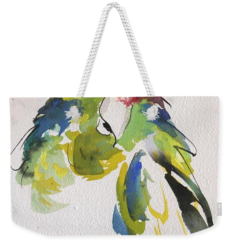 Tropical Birds Weekender Tote Bag featuring the painting Parrot Portrait by Elaine Elliott
