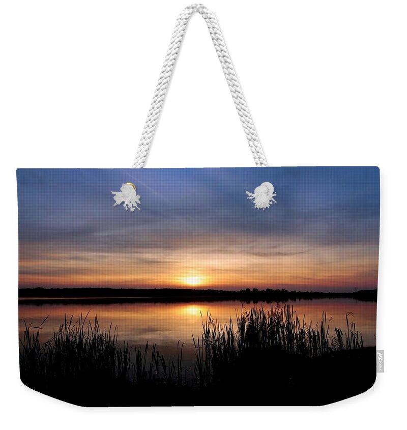 Lake Weekender Tote Bag featuring the photograph Peaceful Sunset #1 by Mary Walchuck