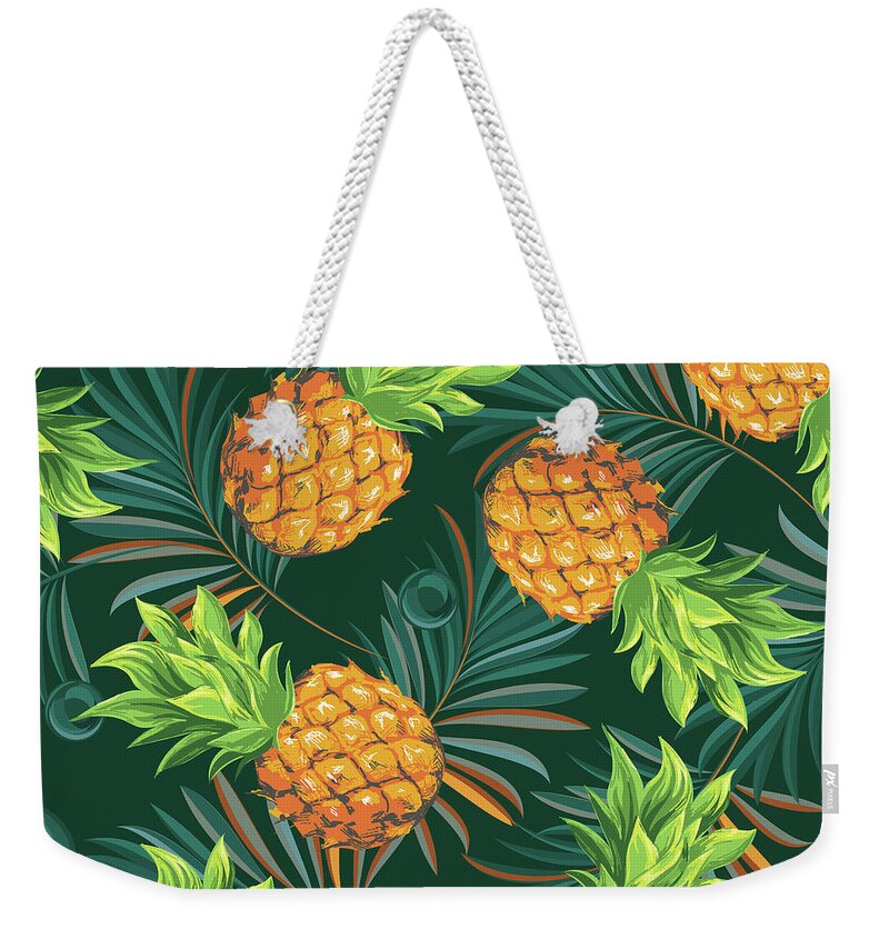 Tropical Pineapple Shopper Bag Black Striped Print Shoulder Bag