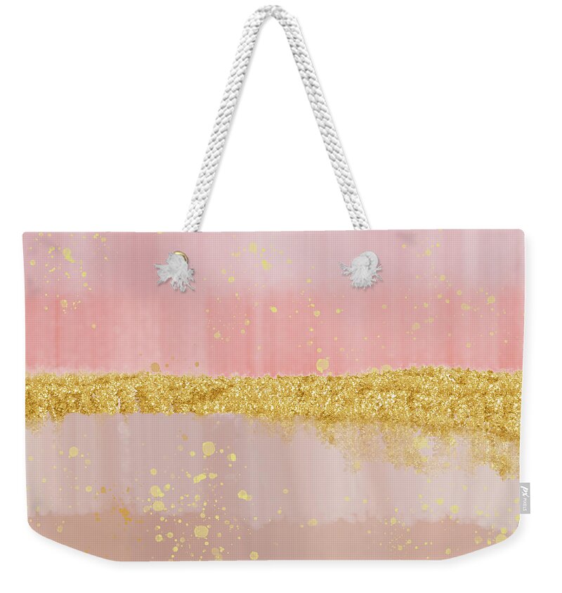 Pink And Gold Weekender Tote Bag featuring the digital art Pink and Gold #1 by Alison Frank