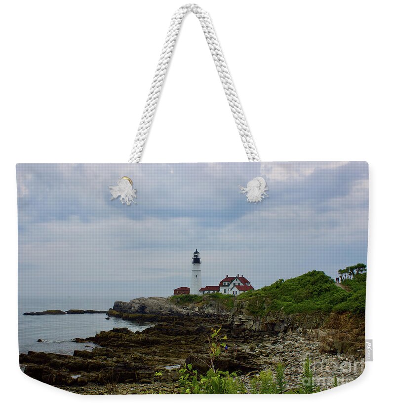  Weekender Tote Bag featuring the pyrography Portland Headlight #1 by Annamaria Frost