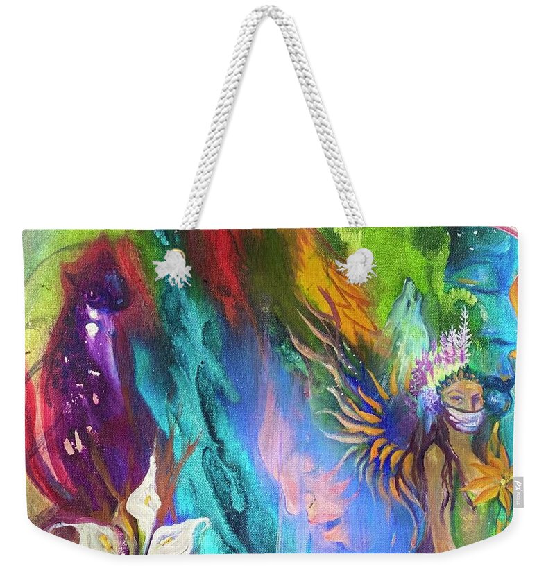 Masks Weekender Tote Bag featuring the painting Premonition #1 by Sofanya White
