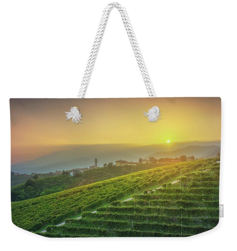 Prosecco Weekender Tote Bag featuring the photograph Last Light over Prosecco Hills by Stefano Orazzini