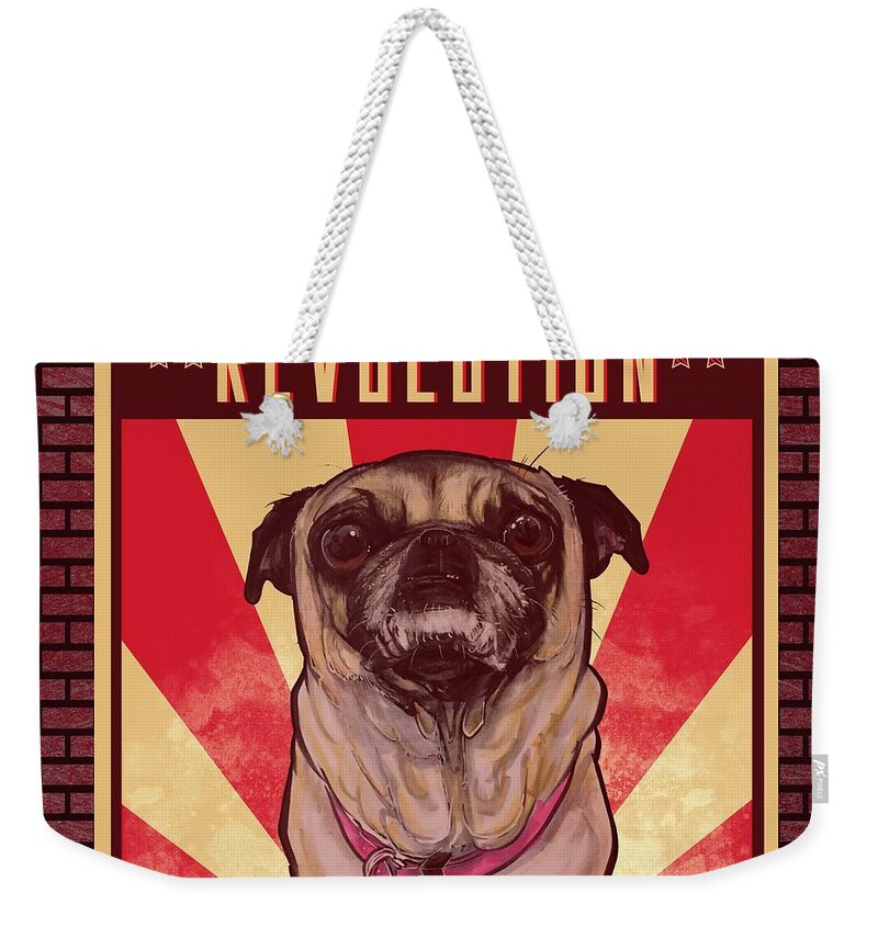 Pug Weekender Tote Bag featuring the drawing Pug REVOLUTION by Canine Caricatures By John LaFree
