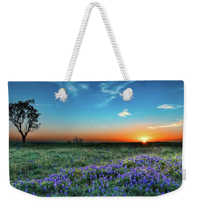 Sunrise Weekender Tote Bag featuring the photograph Radiant Bluebonnet Sunrise by G Lamar Yancy