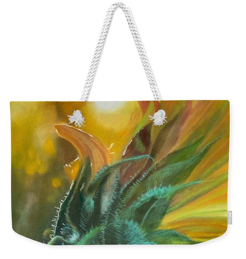 Sunrays Weekender Tote Bag featuring the painting Reaching for the Sun by Juliette Becker