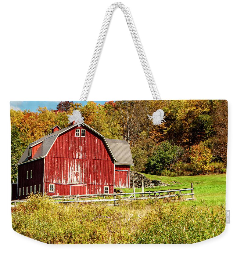 Rural Weekender Tote Bag featuring the photograph Red Barn Farm by Cathy Kovarik