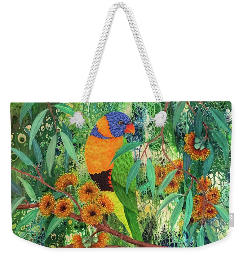 Lorikeet Weekender Tote Bag featuring the painting Red-collared Lorikeet by Lucy Arnold