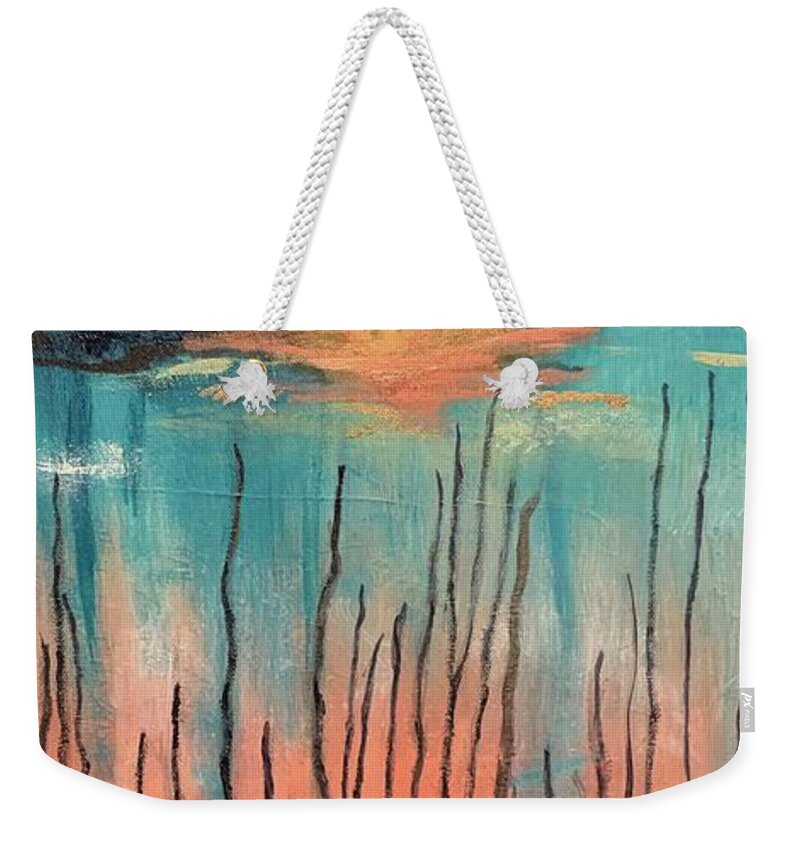 Sunset Weekender Tote Bag featuring the painting Reeds At Sunset #1 by Laura Jaffe
