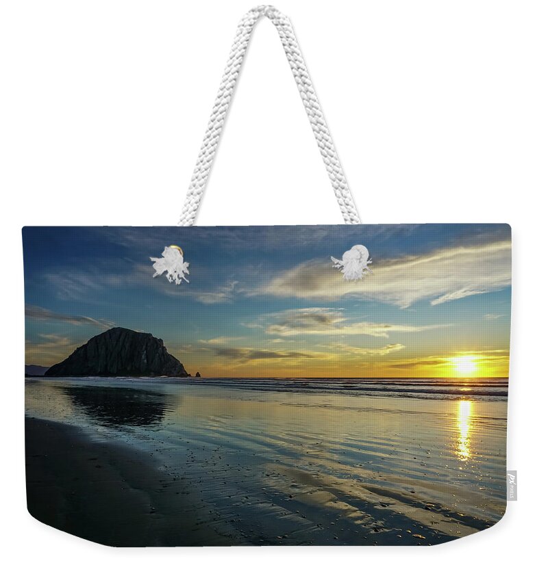 Morro Bay Weekender Tote Bag featuring the photograph Morro Rock Beach by Brett Harvey