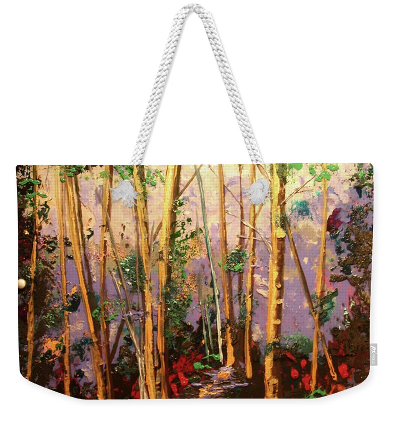 Trees Weekender Tote Bag featuring the painting Into the Light by Marilyn Quigley