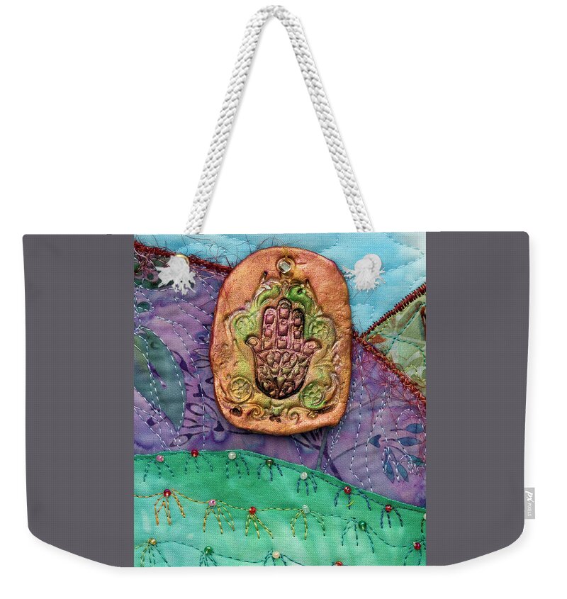 Shrine To Land And Sky Weekender Tote Bag featuring the mixed media Shrine to Land and Sky D by Vivian Aumond