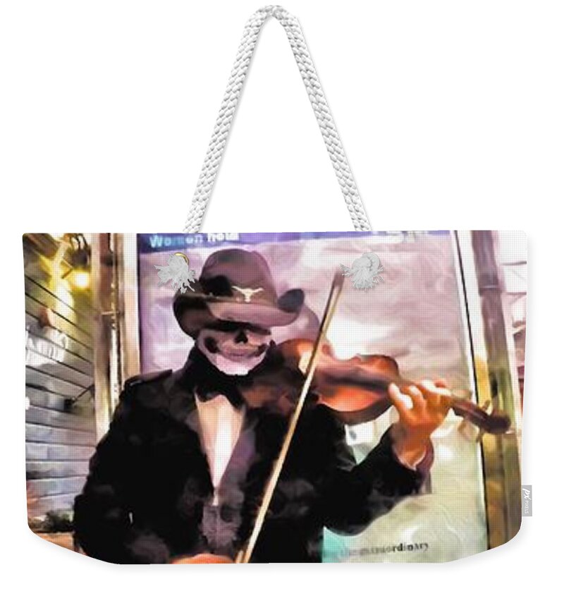  Weekender Tote Bag featuring the mixed media Skeletonichi Cowboy B #2 by Bencasso Barnesquiat