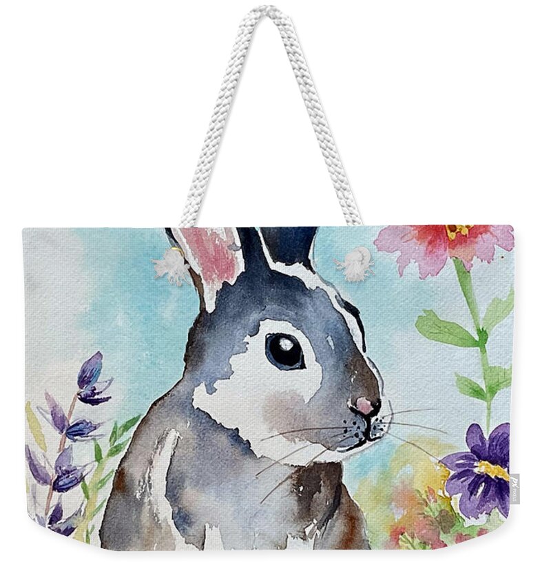 Bunny Weekender Tote Bag featuring the painting Spring Bunny #1 by Hilda Vandergriff