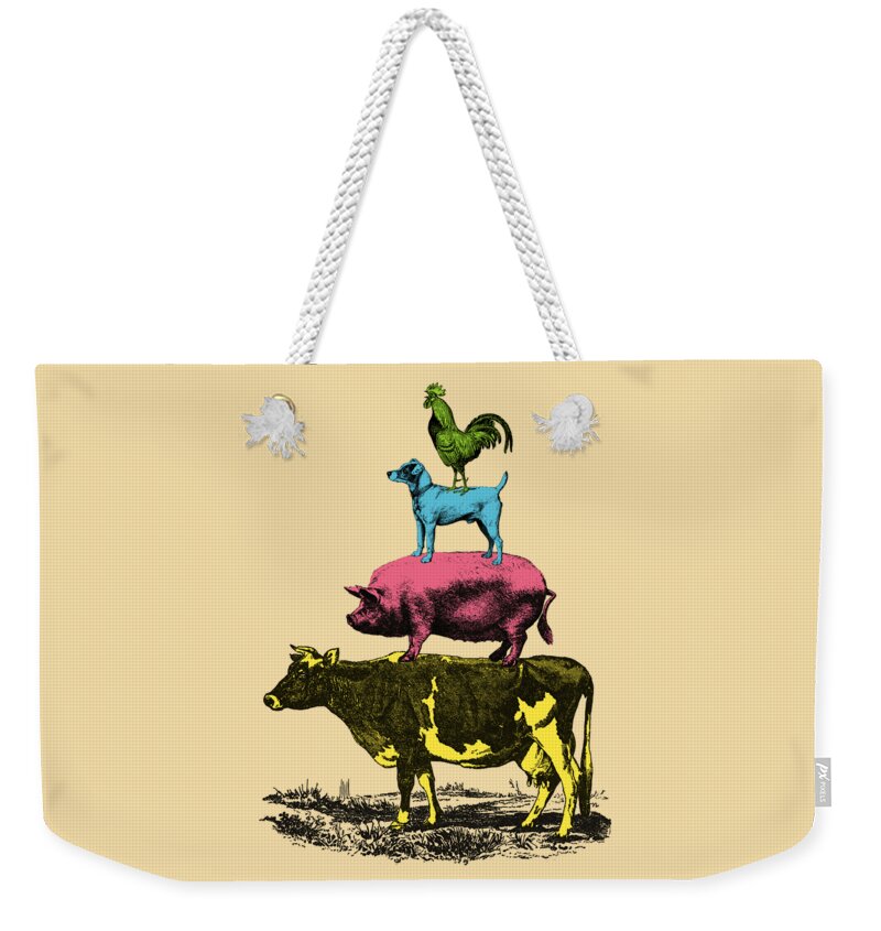 Farm Weekender Tote Bag featuring the digital art Stack Of Animals #1 by Madame Memento