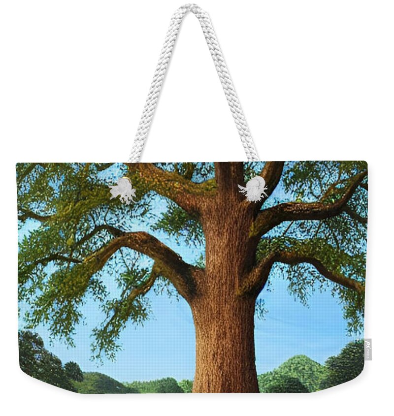 Tree Weekender Tote Bag featuring the mixed media Stately Oak #1 by Bonnie Bruno