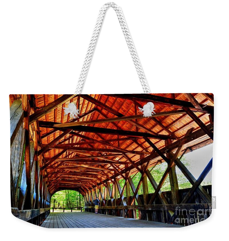Sunday River Covered Bridge Weekender Tote Bag featuring the photograph Sunday River Covered Bridge #1 by Steve Brown