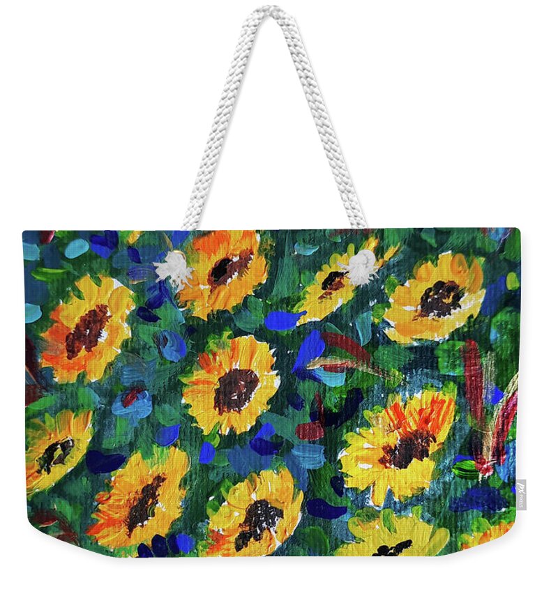 Sunflowers Weekender Tote Bag featuring the painting Sunflowers #1 by Asha Sudhaker Shenoy