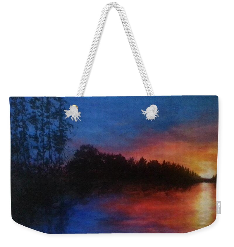 Chromatic Weekender Tote Bag featuring the painting Sunset Addict by Jen Shearer