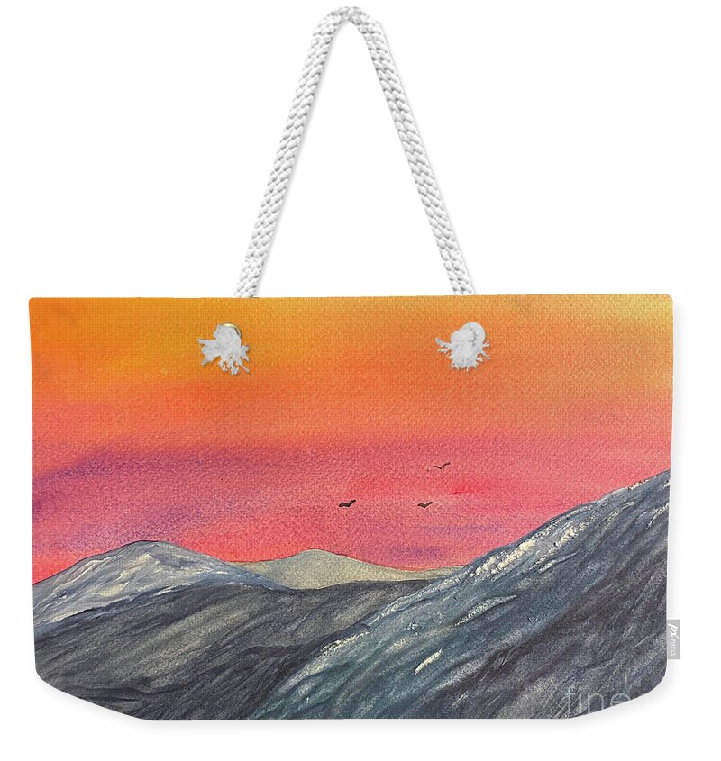 Sunset Weekender Tote Bag featuring the painting Sunset Mountains #1 by Lisa Neuman