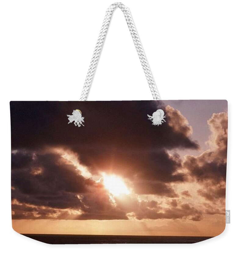 Photograph Sunset Sun Ocean Pacific Clouds Weekender Tote Bag featuring the photograph Sunset Over The Pacific #1 by Beverly Read