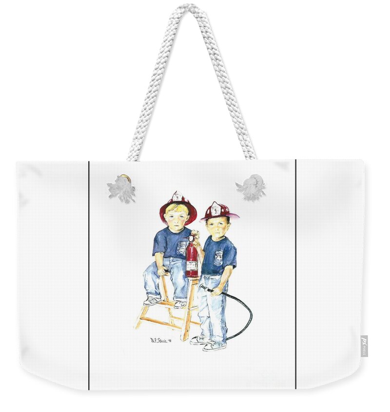 Images Weekender Tote Bag featuring the drawing The Firefighter's Sons #1 by Diane Strain