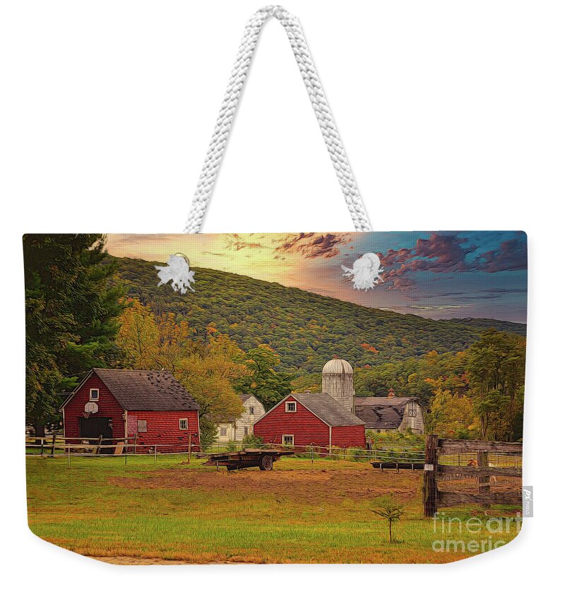 Country Weekender Tote Bag featuring the photograph The Old Red Barn #1 by Kathy Baccari