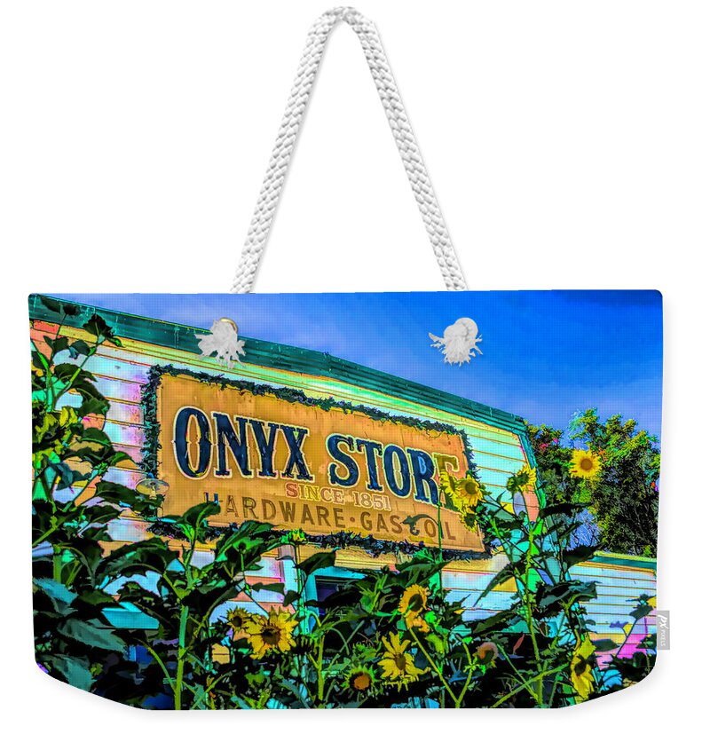 Barbara Snyder Weekender Tote Bag featuring the photograph The Onyx Store Sunflowers #1 by Barbara Snyder