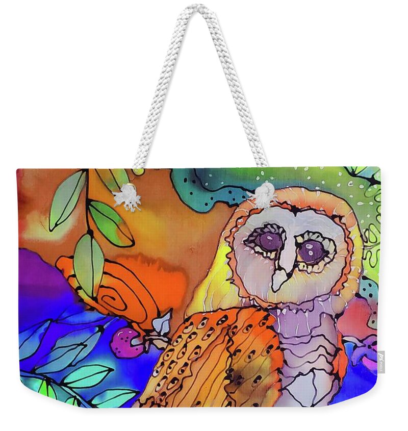 Hand Painted Silk Weekender Tote Bag featuring the painting The Owl #1 by Karla Kay Benjamin