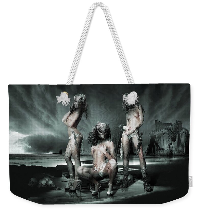 Digital Remake Metaphor Neosurrealism Art Picture Weekender Tote Bag featuring the digital art The Three Graces Remake Gods and Heroes by George Grie