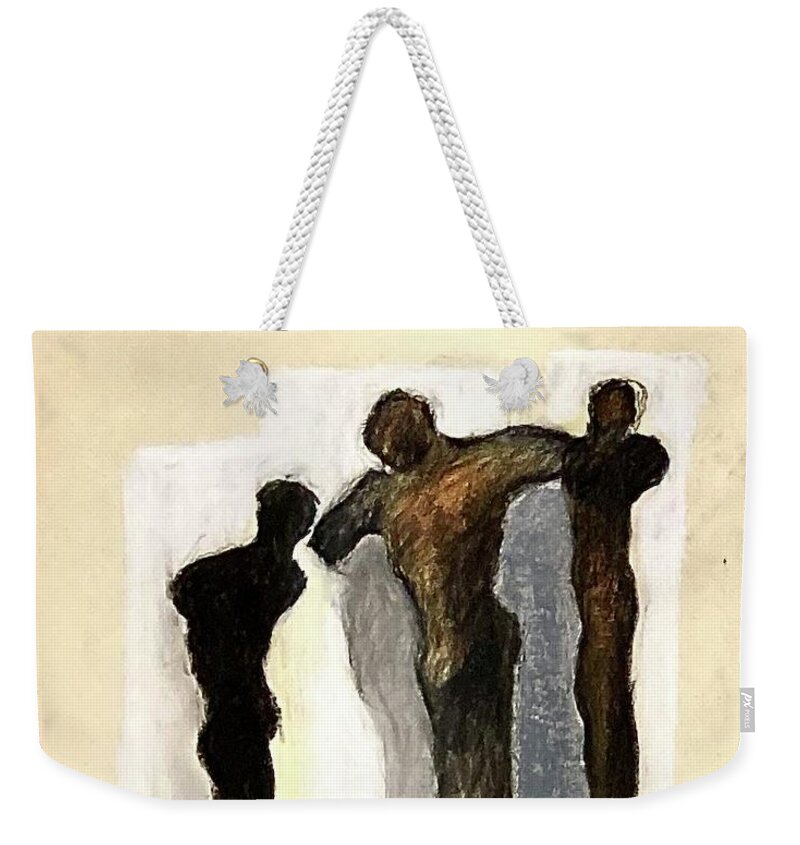 Three Figures Weekender Tote Bag featuring the drawing Three figures by David Euler