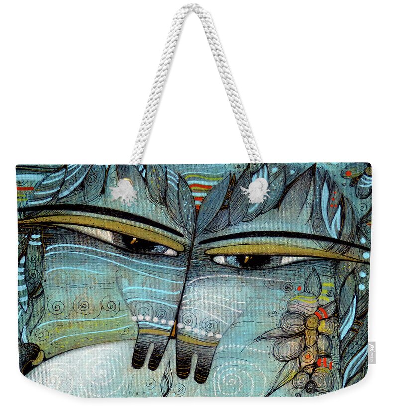 Albena Weekender Tote Bag featuring the painting Together #1 by Albena Vatcheva