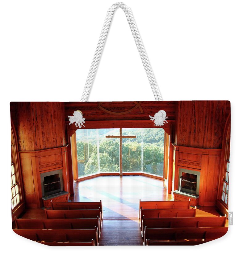 Table Rock Lake Weekender Tote Bag featuring the photograph Top of the Rock Stone Chapel by Lens Art Photography By Larry Trager