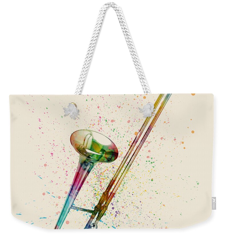 Trombone Weekender Tote Bag featuring the digital art Trombone Abstract Watercolor by Michael Tompsett