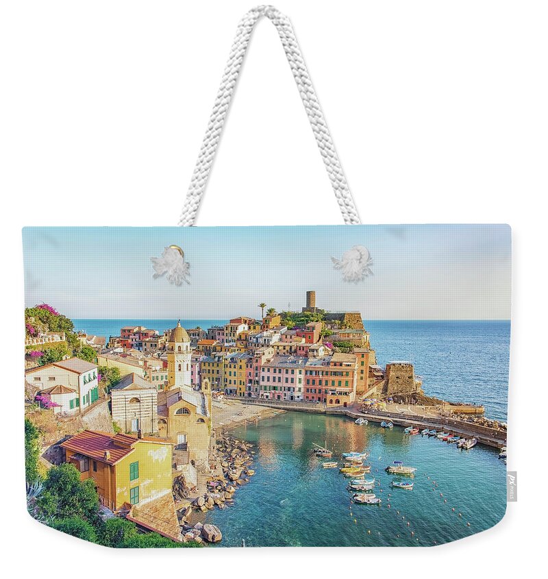 Italy Weekender Tote Bag featuring the photograph Vernazza Village #1 by Manjik Pictures