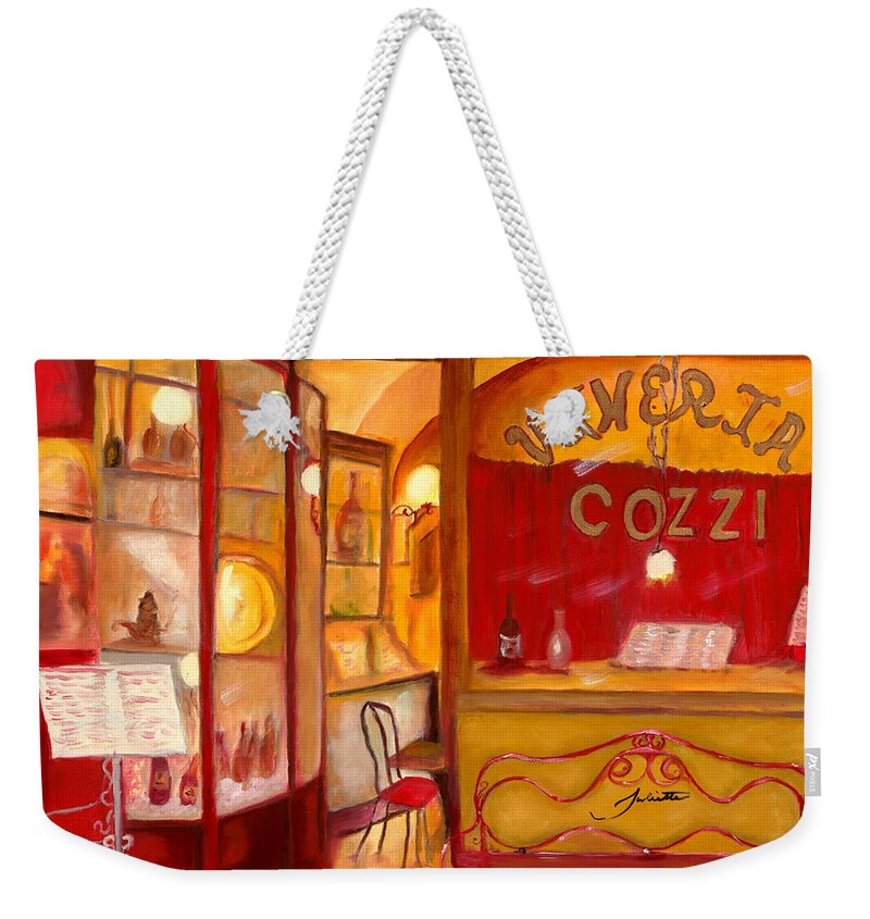 Italy Weekender Tote Bag featuring the painting Vineria Cozzi by Juliette Becker
