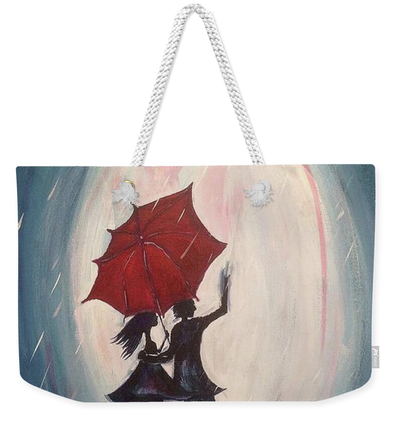 Lovers Weekender Tote Bag featuring the painting Walking in the Rain by Roxy Rich