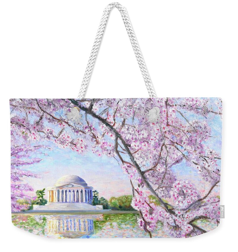 Jefferson Memorial Weekender Tote Bag featuring the painting Washington DC Cherry Blossoms #1 by Patty Kay Hall