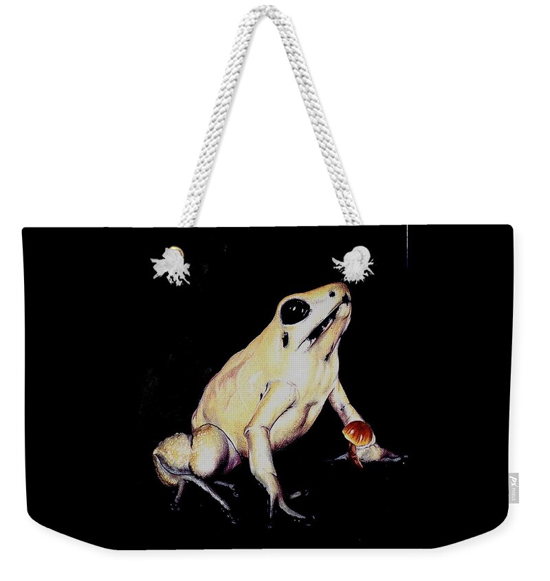 Frog Weekender Tote Bag featuring the drawing Watchful Morning by Barbara Keith
