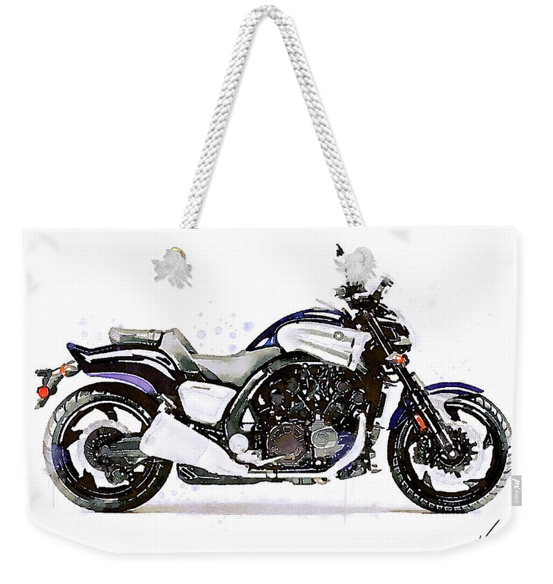 Motorcycle Weekender Tote Bag featuring the painting Watercolor Yamaha V-MAX 1200 motorcycle, oryginal artwork by Vart. #2 by Vart
