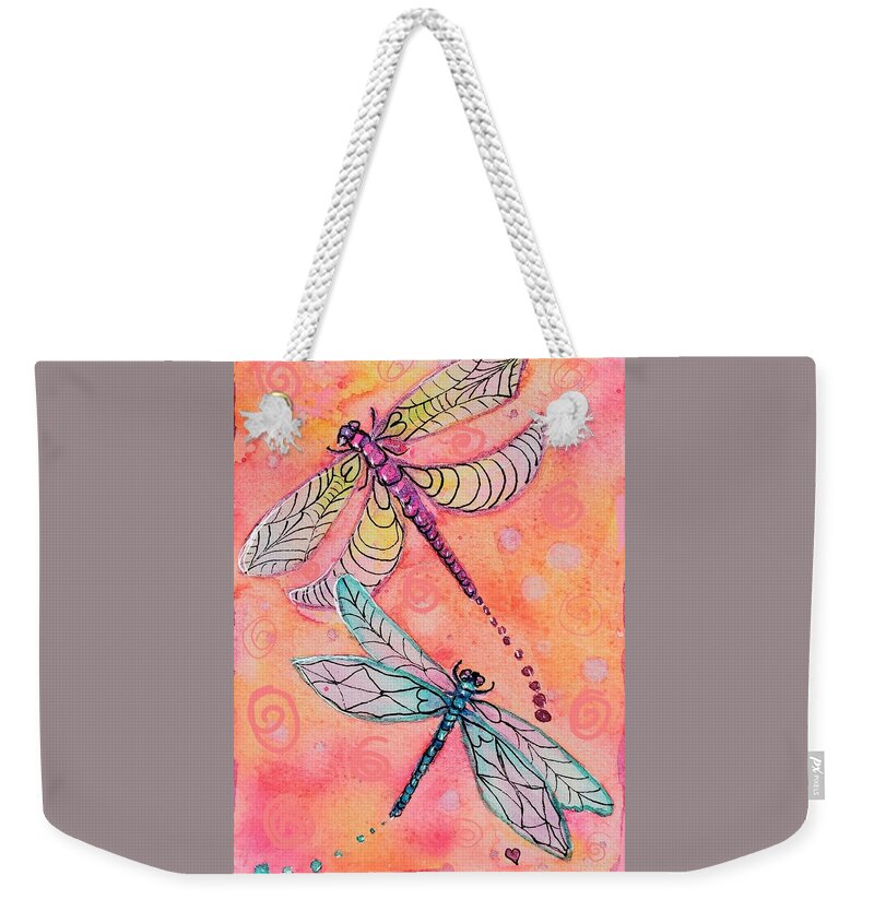 Dragonfly Weekender Tote Bag featuring the painting Whispering Dragonfly #1 by Deahn Benware