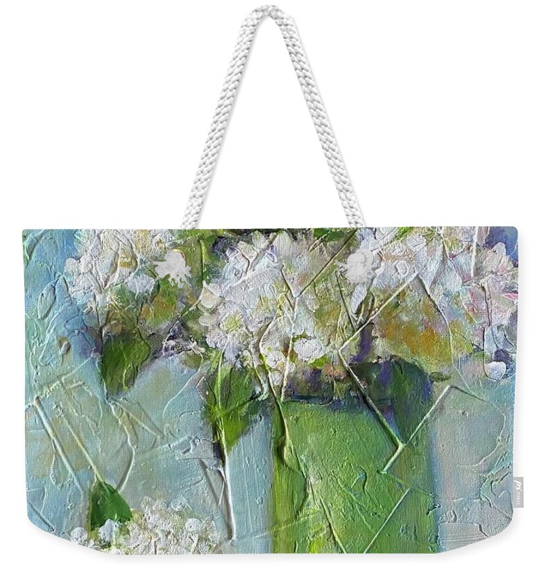 Flowers Weekender Tote Bag featuring the painting White Hydrangeas #1 by Gloria Smith